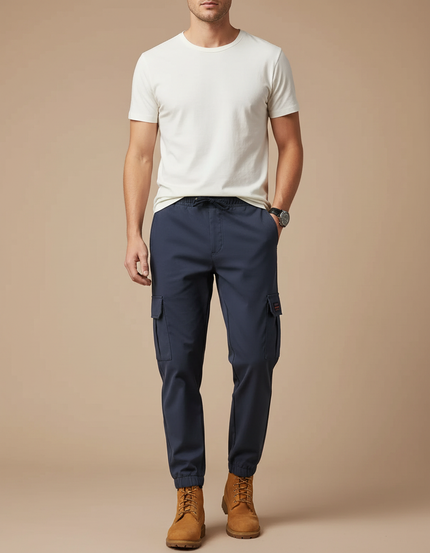 Pantalon Cargo Bleu Marine Coton Ample Décontracté Homme - Polyester