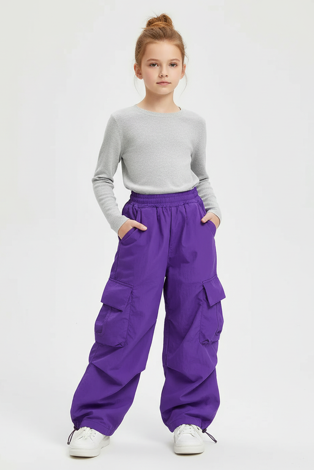 Pantalon Cargo Violet Ample Multipoches Streetwear Fille - Polyester