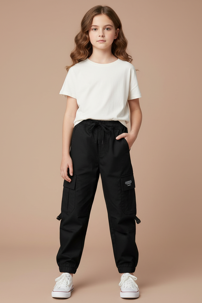 Pantalon Cargo Noir Décontracté Ample Poches - Toile