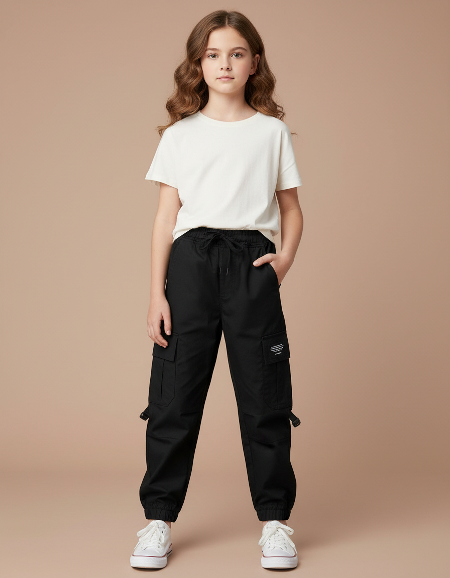 Pantalon Cargo Noir Décontracté Ample Poches - Toile