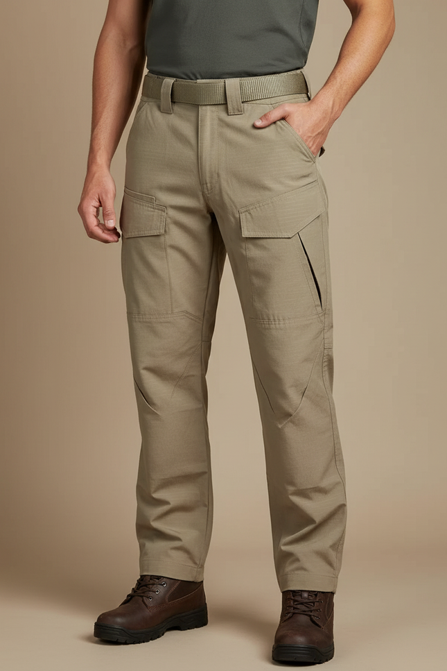 Pantalon Cargo Tactique Beige Multi-Poches Décontracté Homme - Polyester