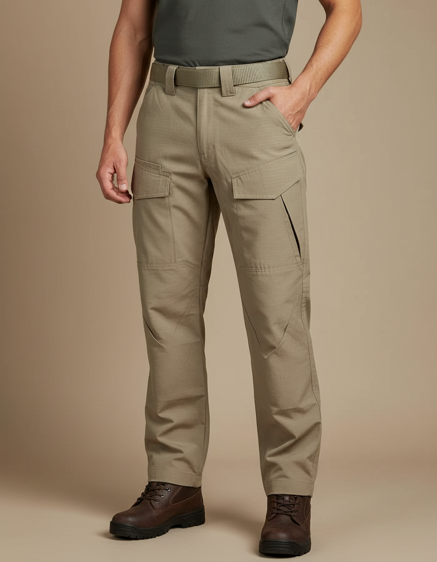 Pantalon Cargo Tactique Beige Multi-Poches Décontracté Homme - Polyester