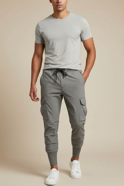 Pantalon Cargo Gris Jogger Cordon Sport Homme - Polyester