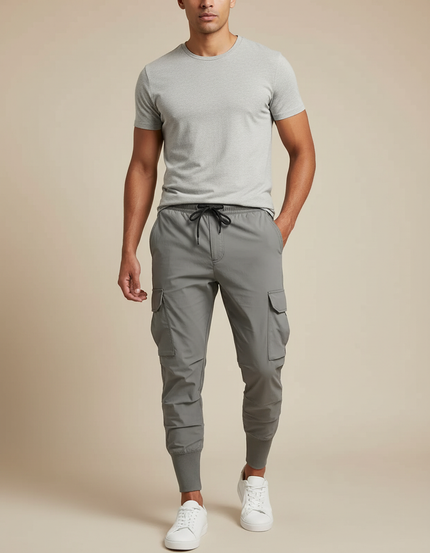 Pantalon Cargo Gris Jogger Cordon Sport Homme - Polyester