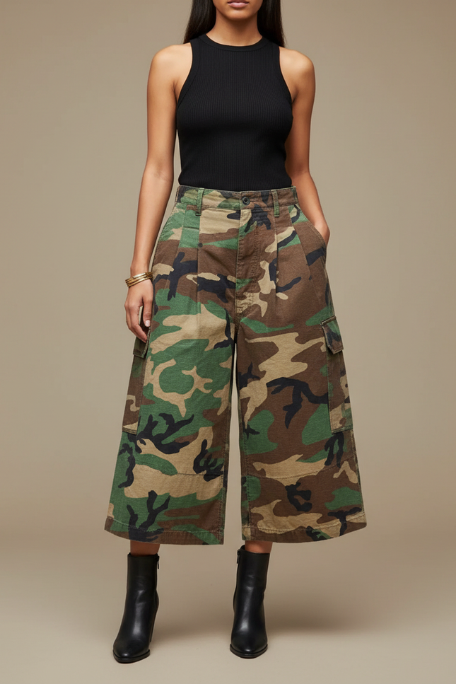 Pantalon Cargo Camouflage Ample Vintage Femme - Multicolore Toile