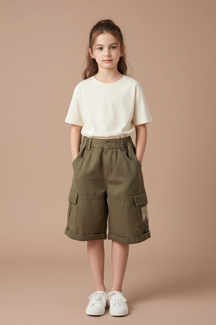 Pantalon Cargo Kaki Ample Coton Enfant