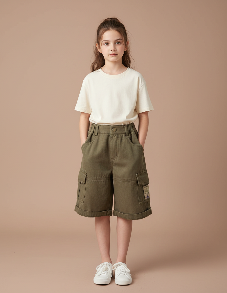 Pantalon Cargo Kaki Ample Coton Enfant