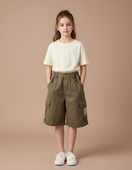 Pantalon Cargo Kaki Ample Coton Enfant