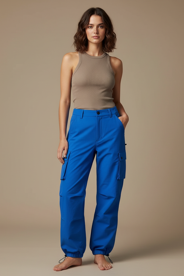Pantalon Cargo Bleu Vif Décontracté Coupe Ample - Polyester