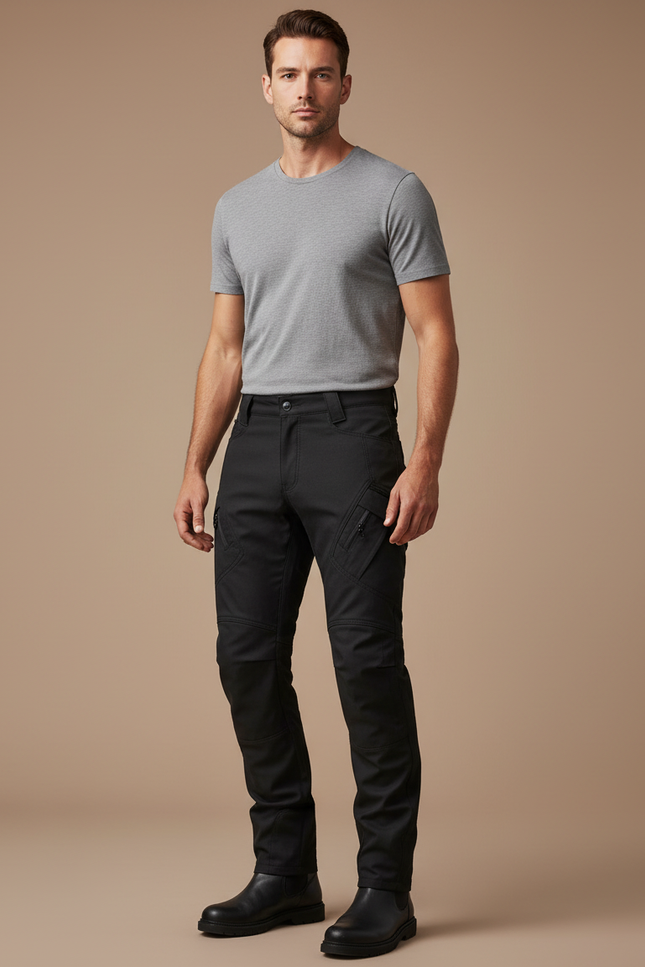 Pantalon Cargo Noir Homme Durable Multipoches Coupe Droite - Polyester