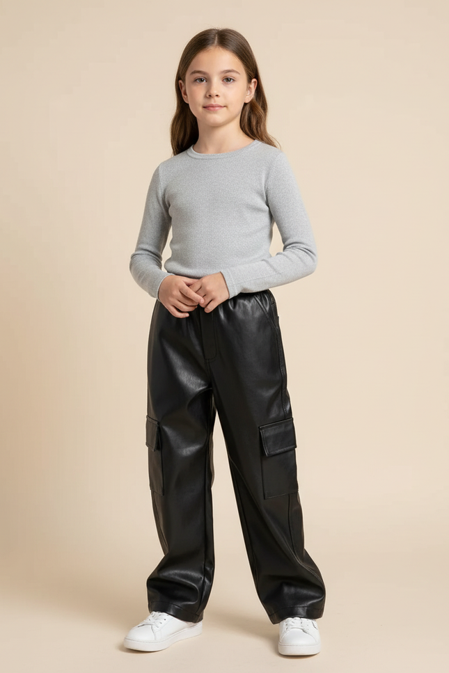 Pantalon Cargo Cuir Noir - Simili cuir