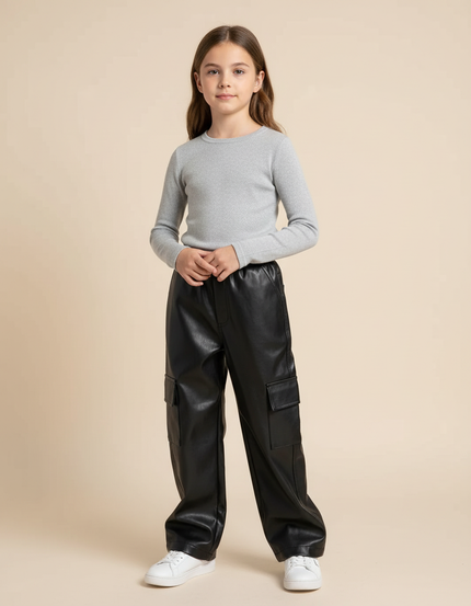 Pantalon Cargo Cuir Noir - Simili cuir