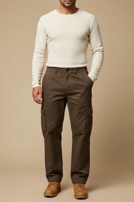 Pantalon Cargo Homme Marron - Gabardine