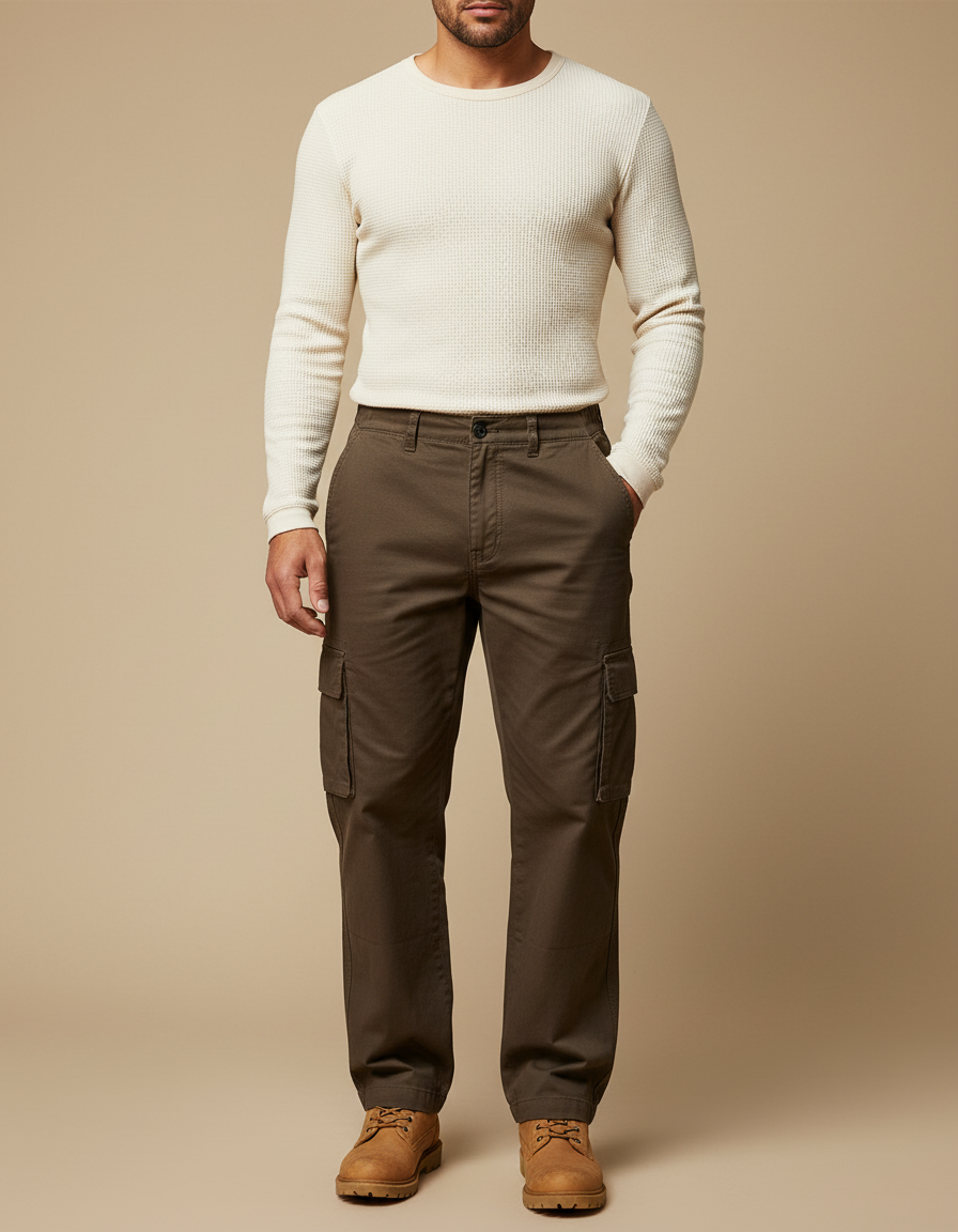 Pantalon Cargo Homme Marron - Gabardine
