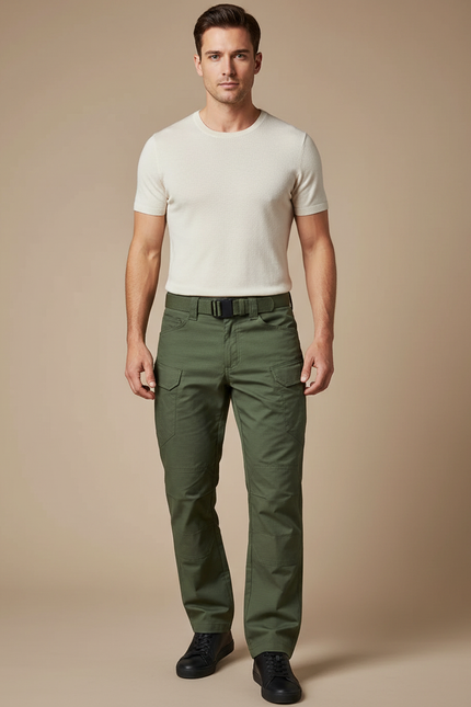 Pantalon Cargo Vert Militaire Décontracté Multipoches Homme - Kaki Toile
