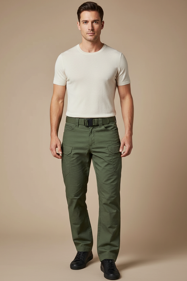 Pantalon Cargo Vert Militaire Décontracté Multipoches Homme - Kaki Toile