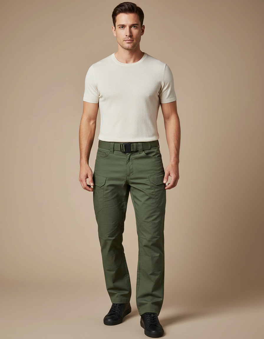 Pantalon Cargo Vert Militaire Décontracté Multipoches Homme - Kaki Toile