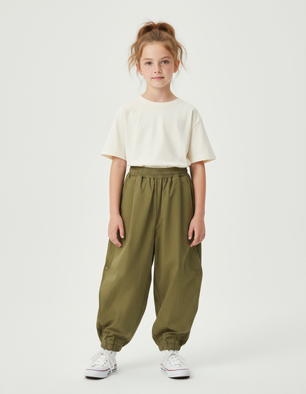 Pantalon Cargo Vert Olive Ample Décontracté Enfant - Kaki Polyester