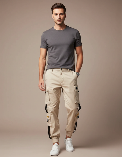 Pantalon Cargo Beige Homme Coton Multi-Poches Jogger