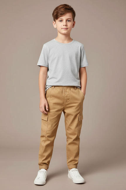 Pantalon Cargo Beige Coton Enfant Multipoches Jogger