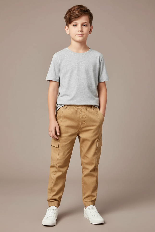 Pantalon Cargo Beige Coton Enfant Multipoches Jogger
