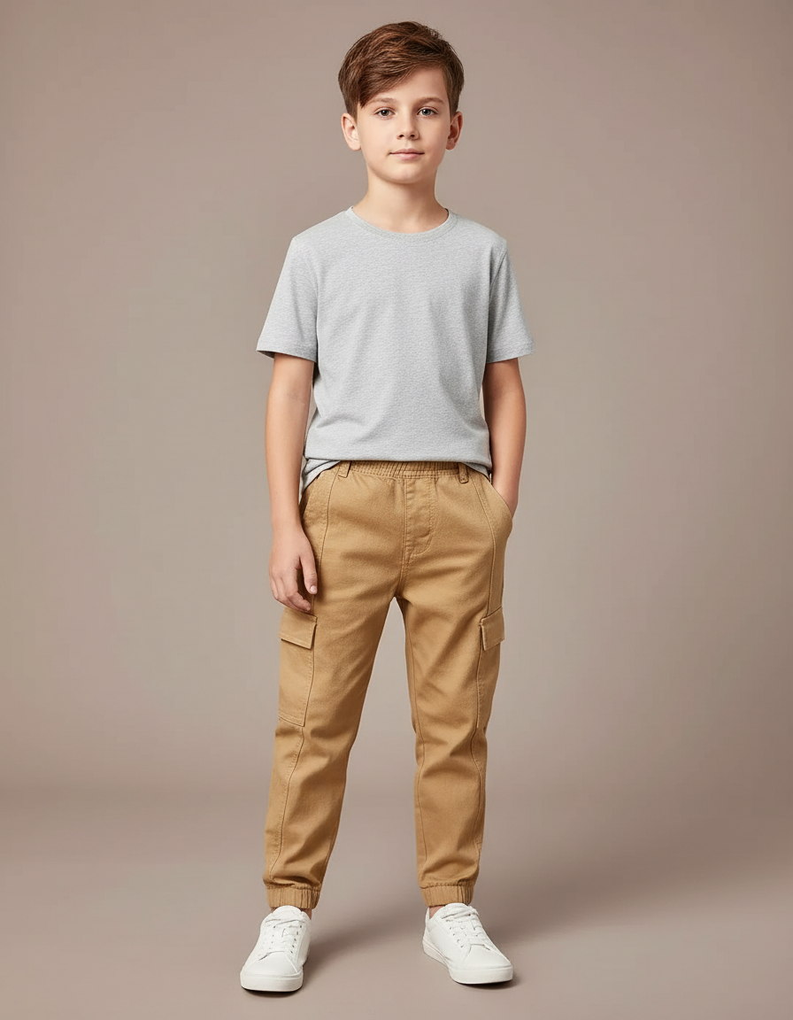 Pantalon Cargo Beige Coton Enfant Multipoches Jogger