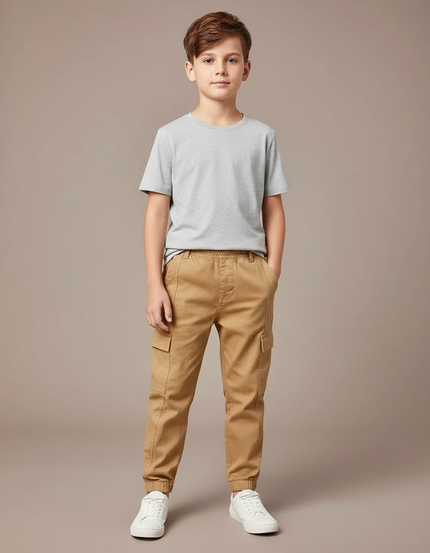 Pantalon Cargo Beige Coton Enfant Multipoches Jogger