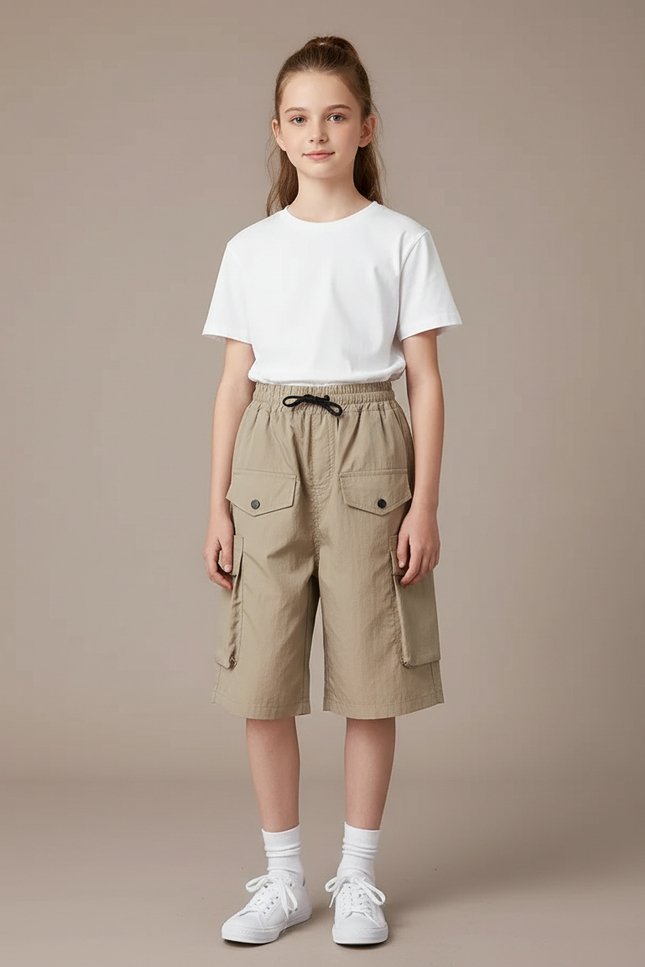Pantalon Cargo Beige Coton Multipoches Décontracté Enfant