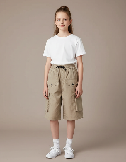 Pantalon Cargo Beige Coton Multipoches Décontracté Enfant