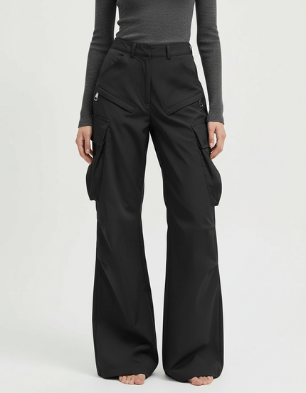 Pantalon Cargo Noir Ample Poches Zippées - Polyester