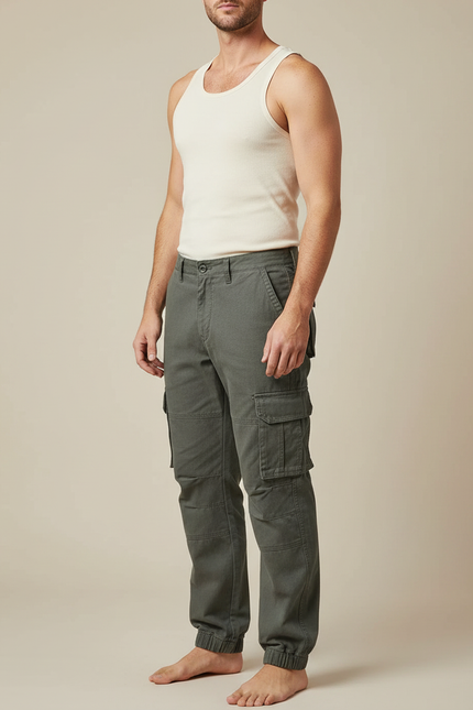 Pantalon Cargo Vert Kaki Ample Coton Homme - Toile