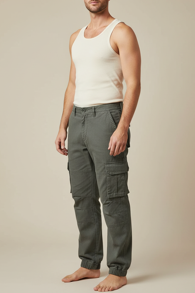 Pantalon Cargo Vert Kaki Ample Coton Homme - Toile