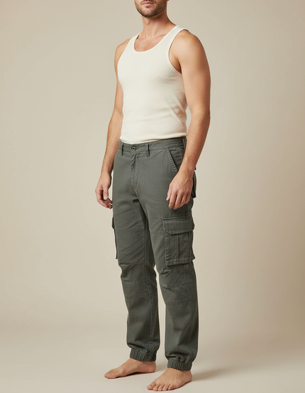 Pantalon Cargo Vert Kaki Ample Coton Homme - Toile