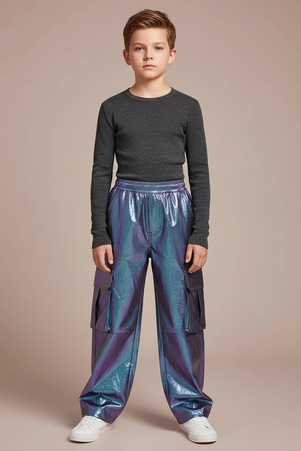 Pantalon Cargo Irisé Ample Garçon Streetwear - Multicolore Polyester
