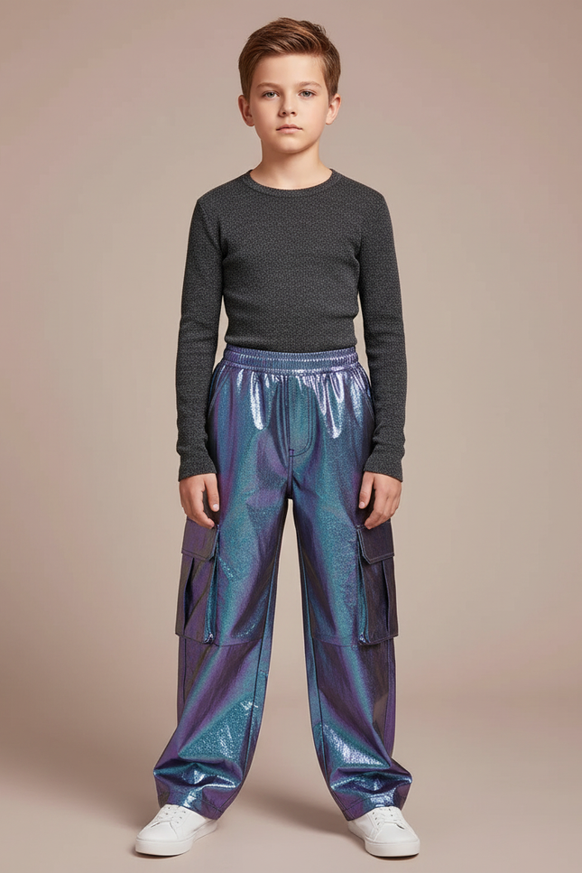 Pantalon Cargo Irisé Ample Garçon Streetwear - Multicolore Polyester
