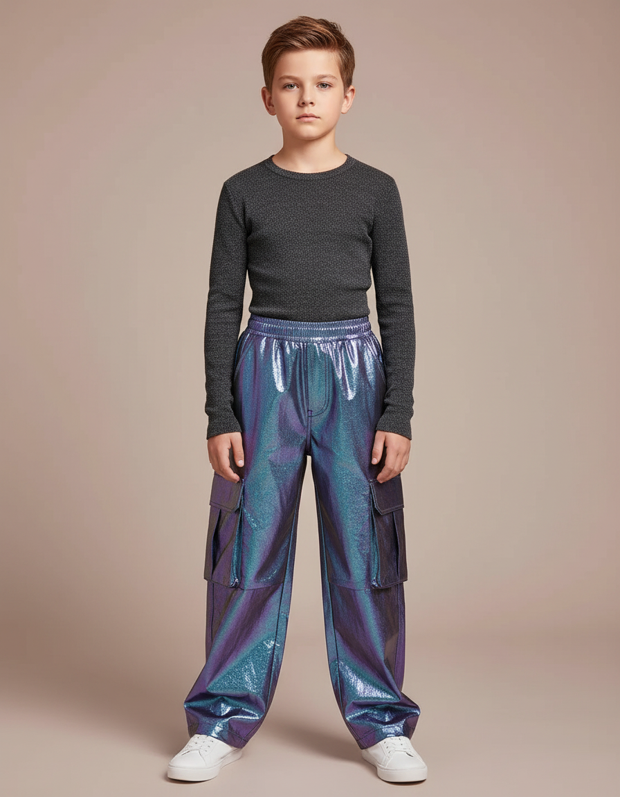 Pantalon Cargo Irisé Ample Garçon Streetwear - Multicolore Polyester