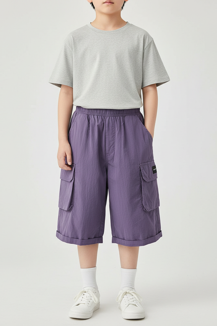 Pantalon Cargo Violet Ample Poches Enfant Coton - Polyester