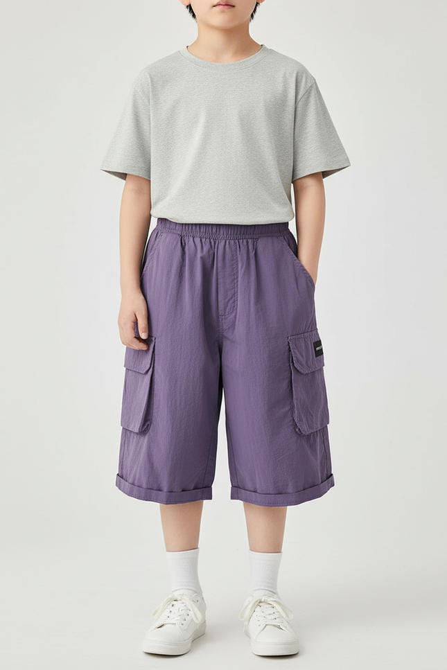 Pantalon Cargo Violet Ample Poches Enfant Coton - Polyester