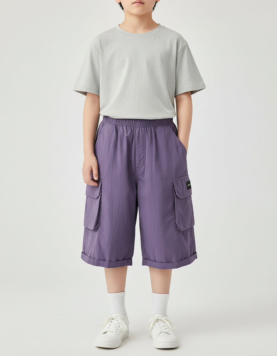 Pantalon Cargo Violet Ample Poches Enfant Coton - Polyester