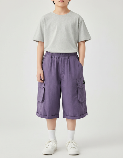 Pantalon Cargo Violet Ample Poches Enfant Coton - Polyester