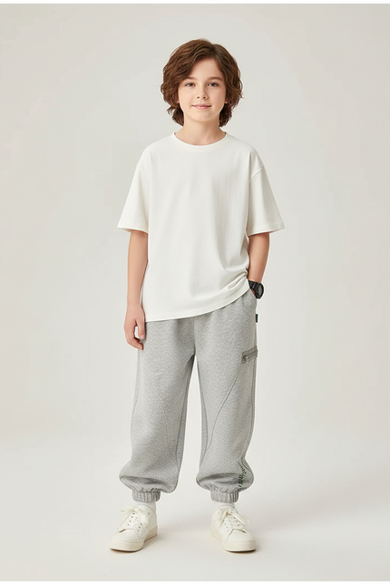 Pantalon Cargo Gris Ample Coton Enfant Décontracté - Molleton