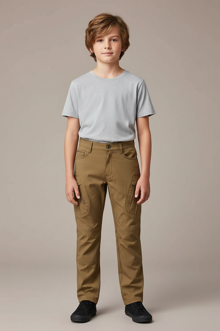 Pantalon Cargo Enfant Kaki Multipoches Décontracté - Polyester