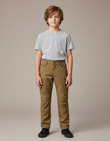 Pantalon Cargo Enfant Kaki Multipoches Décontracté - Polyester