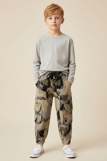 Pantalon Cargo Camouflage Enfant Décontracté Multipoches Imprimé - Toile