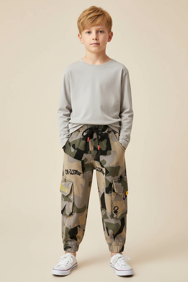 Pantalon Cargo Camouflage Enfant Décontracté Multipoches Imprimé - Toile