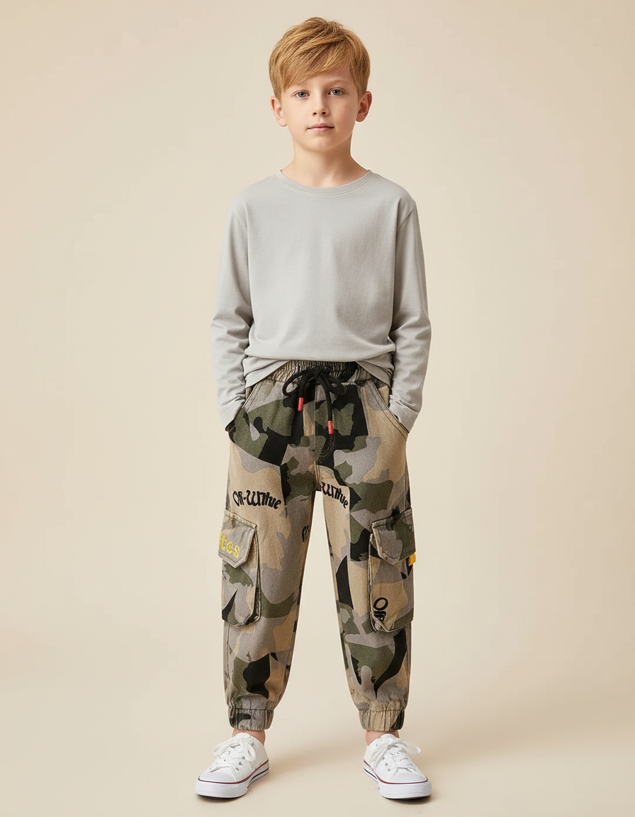 Pantalon Cargo Camouflage Enfant Décontracté Multipoches Imprimé - Toile