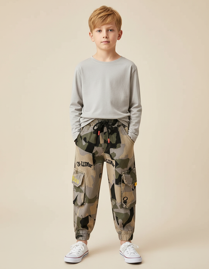 Pantalon Cargo Camouflage Enfant Décontracté Multipoches Imprimé - Toile