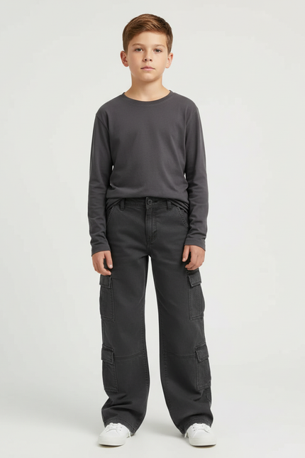Pantalon Cargo Gris Ample Décontracté Garçon - Toile