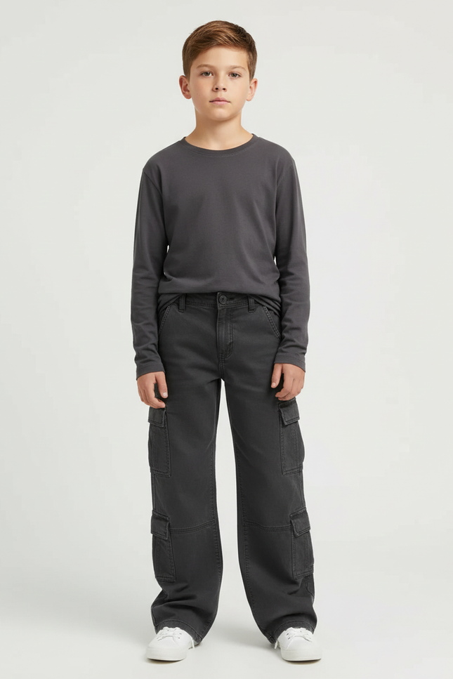 Pantalon Cargo Gris Ample Décontracté Garçon - Toile