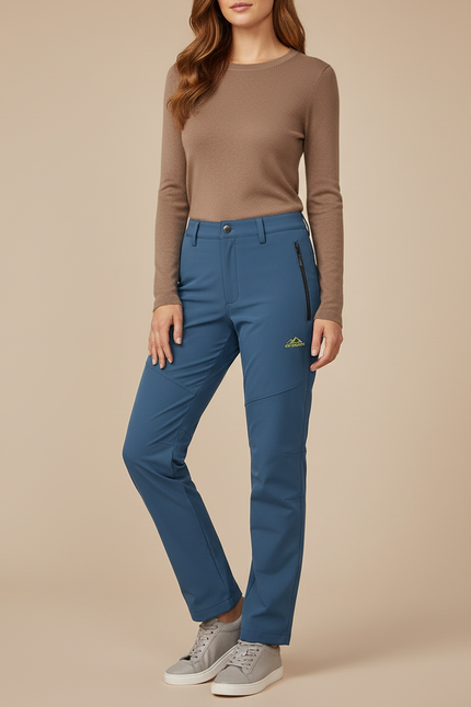 Pantalon Cargo Bleu Coupe Droite Imperméable Randonnée Femme - Polyester